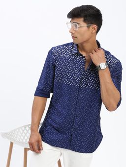 SHOWOFF - Men Micro Print Navy Blue Slim Fit Shirt