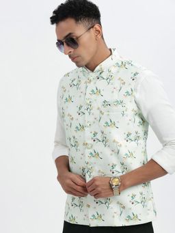 SHOWOFF - Men Green Floral Nehru Jacket