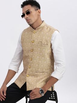 SHOWOFF - Men Beige Floral Nehru Jacket