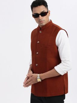 SHOWOFF - Men Brown Solid Nehru Jacket