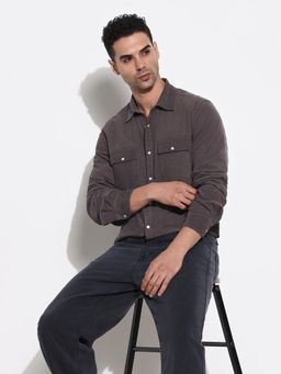 SHOWOFF - Men's Grey Solid Slim Fit Shirt