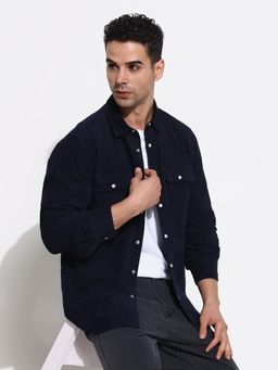 SHOWOFF - Men's Navy Blue Solid Slim Fit Shirt
