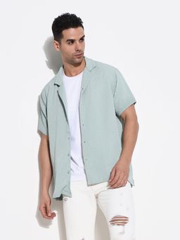 SHOWOFF - Green Cuban Collar Relaxed Fit Shirt