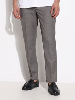 SHOWOFF - Men Grey Solid Formal Trousers