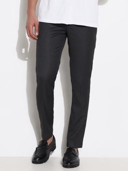 SHOWOFF - Men Grey Striped Formal Trousers