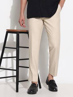 SHOWOFFFF - Men Cream Solid Formal Trousers