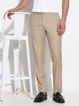 SHOWOFF - Men Beige Solid Formal Trousers