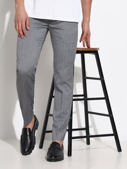 SHOWOFF - Men Grey Solid Formal Trousers