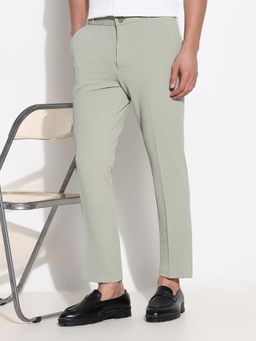 SHOWOFF - Men Green Textured Formal Trousers