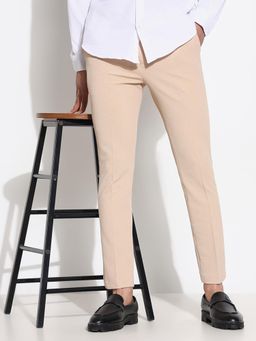 SHOWOFF - Men Peach Textured Formal Trousers