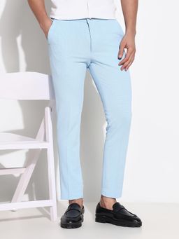 SHOWOFF - Men Blue Textured Formal Trousers