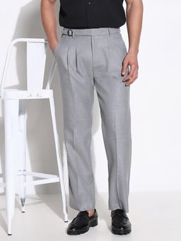 SHOWOFF - Men Grey Solid Formal Trousers