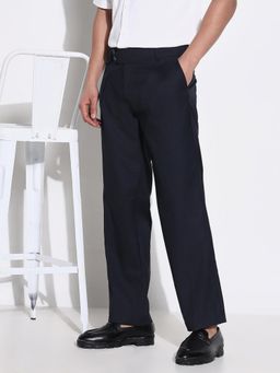 SHOWOFF - Men Navy Blue Solid Formal Trousers