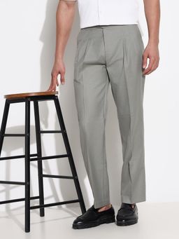 SHOWOFF - Men Grey Solid Formal Trousers