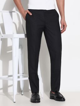SHOWOFF - Men Black Solid Formal Trousers