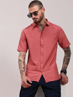 SHOWOFF - Pink Solid Slim Fit Shirt