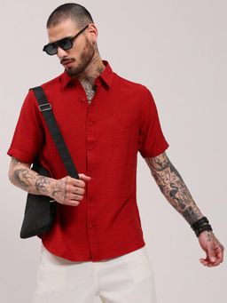 SHOWOFFFF - Red Solid Slim Fit Shirt