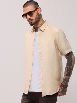 SHOWOFFFF - Cream Solid Slim Fit Shirt