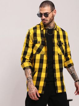 SHOWOFF - Yellow Checked Shacket