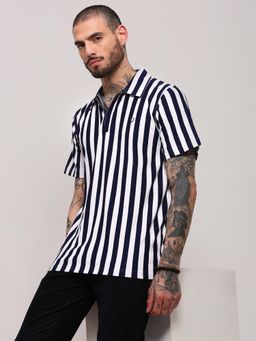 SHOWOFF - Men Navy Blue Striped T-Shirt