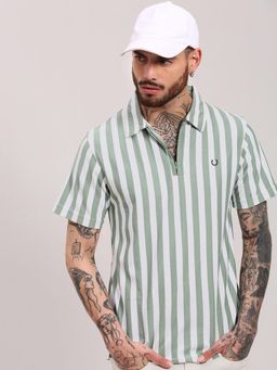 SHOWOFF - Men Sea Green Striped T-Shirt