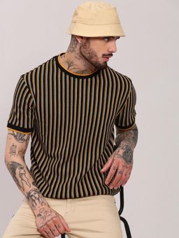 SHOWOFF - Men Black Striped T-Shirt