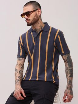 SHOWOFF - Men Grey Striped T-Shirt