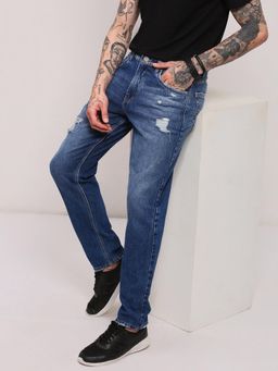 SHOWOFF - Men Blue Slim Fit Cropped Jeans