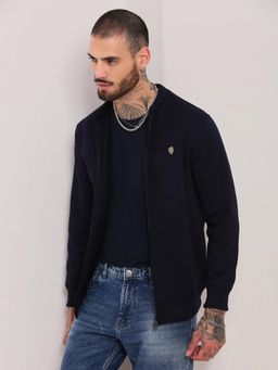 SHOWOFF - Men Navy Blue Solid Sweatshirt