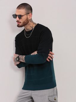SHOWOFF - Men Teal Colorblocked Pullover Sweater