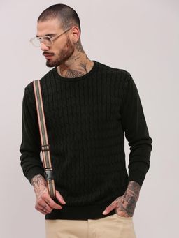 SHOWOFF - Men Olive Textured Pullover Sweater