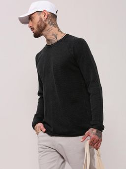SHOWOFF - Men Black Textured Pullover Sweater