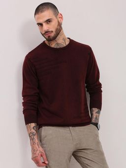 SHOWOFF - Men Maroon Textured Pullover Sweater