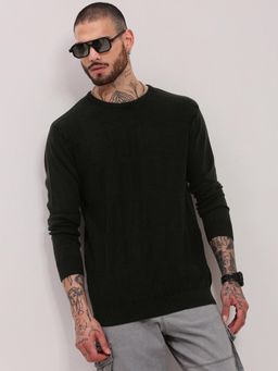 SHOWOFF - Men Olive Textured Pullover Sweater