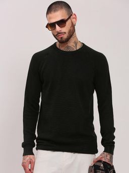 SHOWOFF - Men Olive Textured Pullover Sweater
