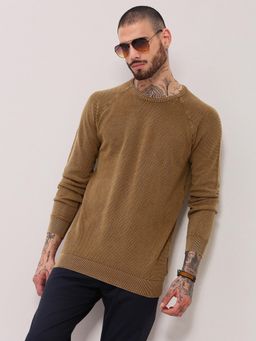 SHOWOFF - Men Brown Textured Pullover Sweater