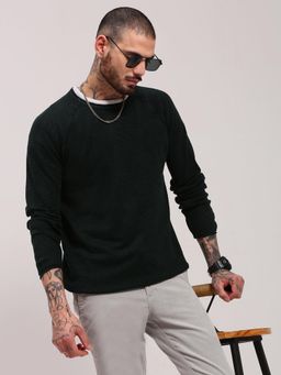 SHOWOFF - Men Green Textured Pullover Sweater
