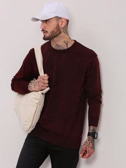 SHOWOFF - Edition Men Maroon Textured Pullover Sweater