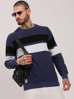 SHOWOFF - Men Blue Colorblocked Pullover Sweater