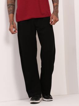 SHOWOFF - Mens Black Solid Straight Fit Trackpants