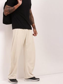 SHOWOFF - Mens Cream Solid Straight Fit Trackpants