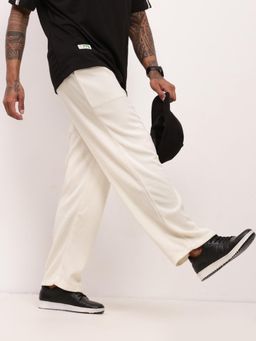 SHOWOFF - Mens Cream Solid Straight Fit Trackpants