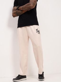 SHOWOFF - Mens Cream Solid Straight Fit Trackpants