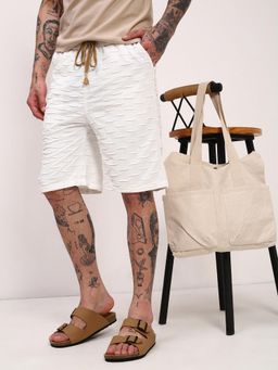 SHOWOFF - White Textured Shorts