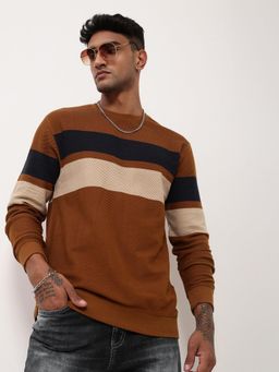 SHOWOFF - Men's Brown Colourblocked Sweater