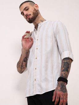 SHOWOFFFF - Mens White Striped Slim Fit Shirt
