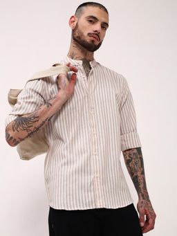 SHOWOFF - Mens Cream Striped Slim Fit Shirt