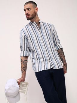 SHOWOFF - Mens Blue Striped Slim Fit Shirt