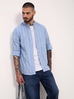 SHOWOFF - Edition Mens Blue Striped Slim Fit Shirt