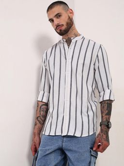 SHOWOFFFF - Mens White Striped Slim Fit Shirt